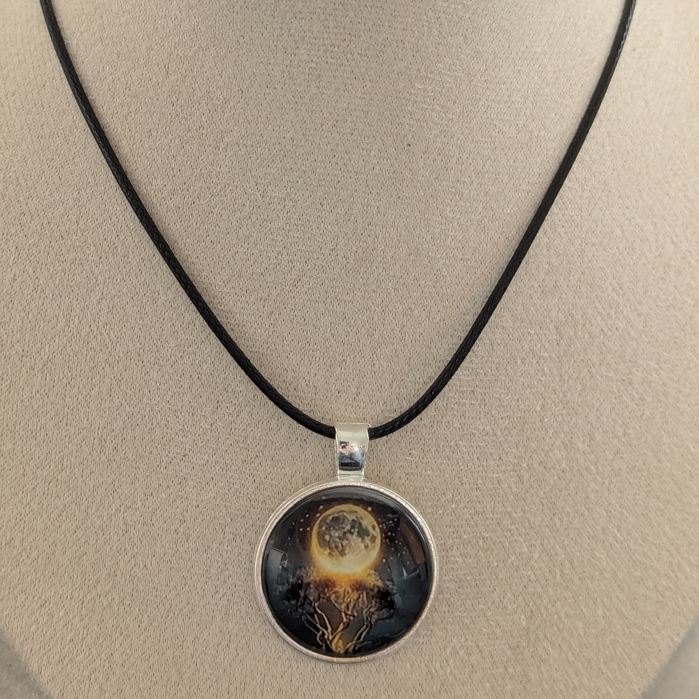 Elegant Silver Moon Tree Pendant Necklace